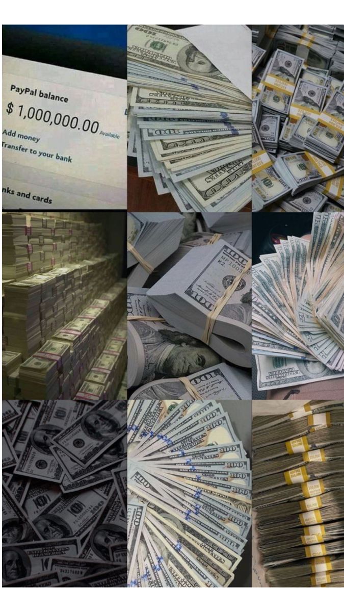 many stacks of money sitting on top of each other in different pictures with the words $ 1, 000 00