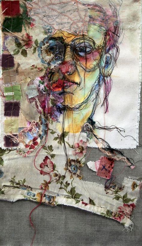 a piece of cloth with an image of a woman's face and flowers on it