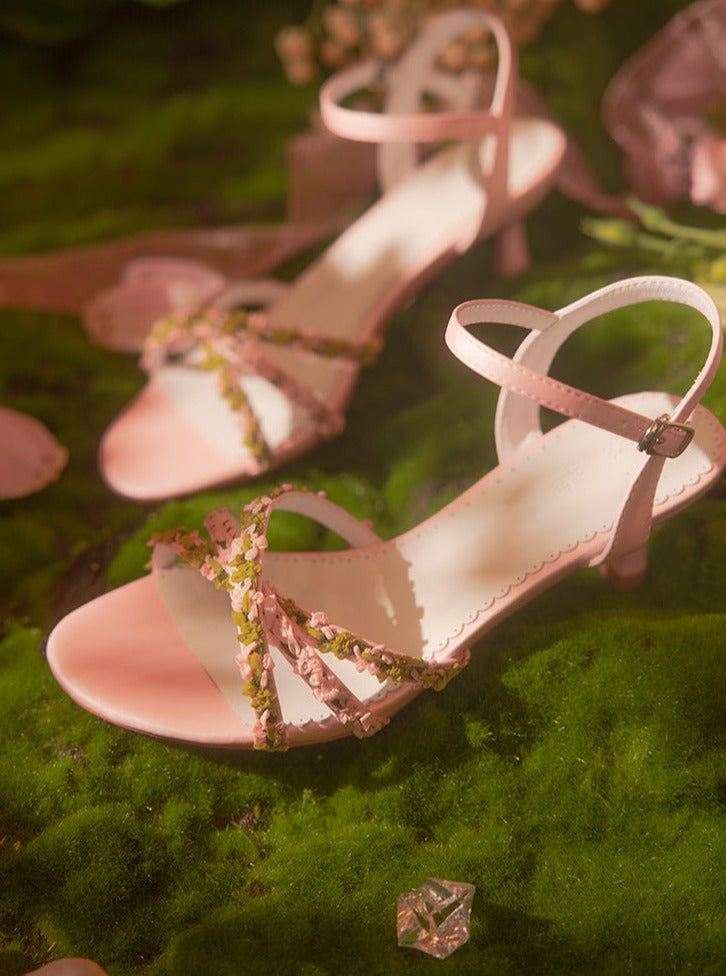 ❤︎ Flower Open Toustrap Pin Heel High❤︎ Quince Heels, Pastel Heels, Fairy Heels, Light Pink Heels, Pink Stiletto Heels, Flower Heels, Pink Stilettos, Fairy Shoes, Heels Aesthetic