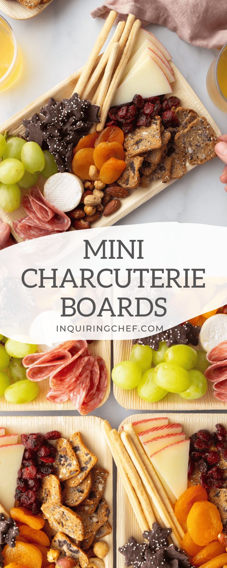 mini charcuterie boards with cheese, fruit and crackers