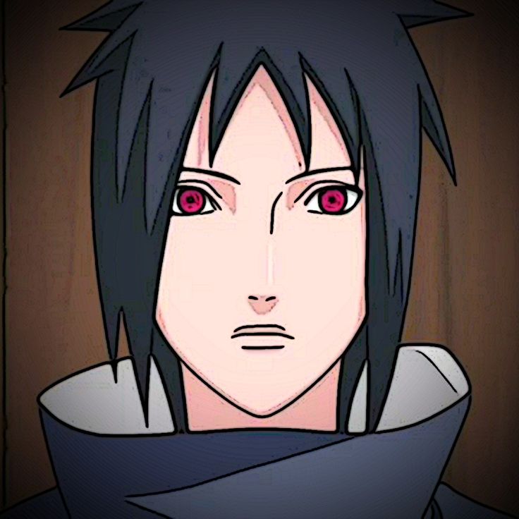 an anime character with black hair and red eyes