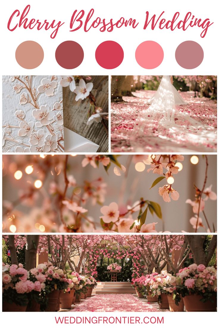 cherry blossom wedding with pink flowers and greenery