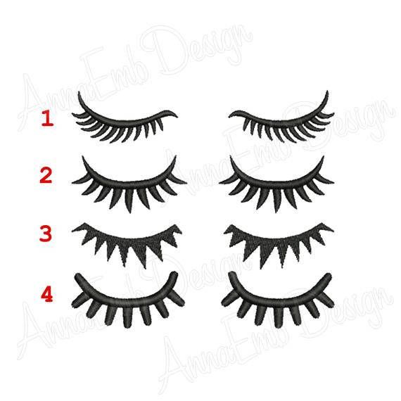 eyelashes with long lashes machine embroidery applique design for clothes, clothing and accessories