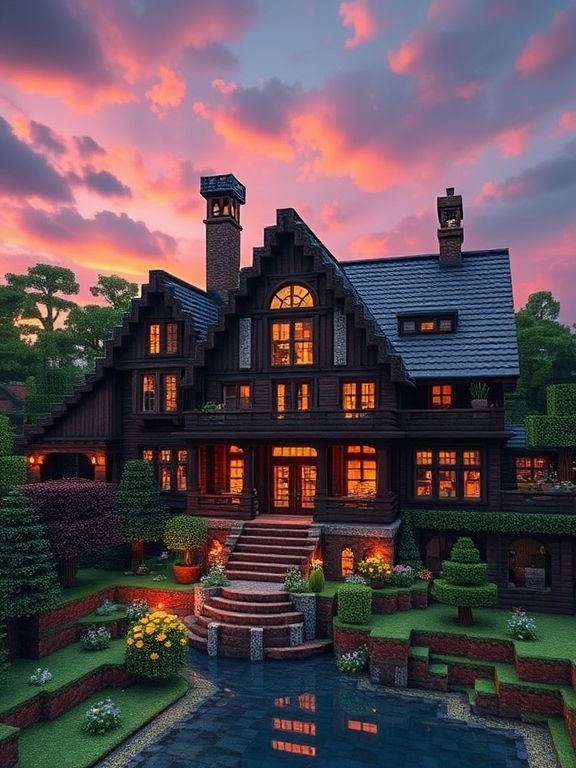 this is an image of a beautiful house at sunset