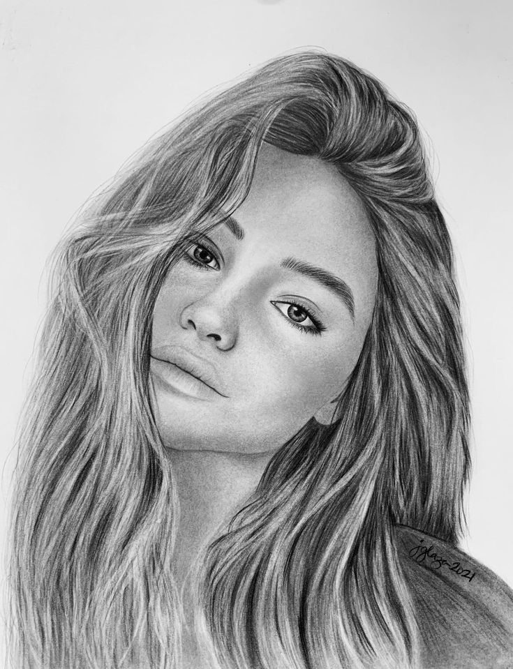 a pencil drawing of a woman with long hair