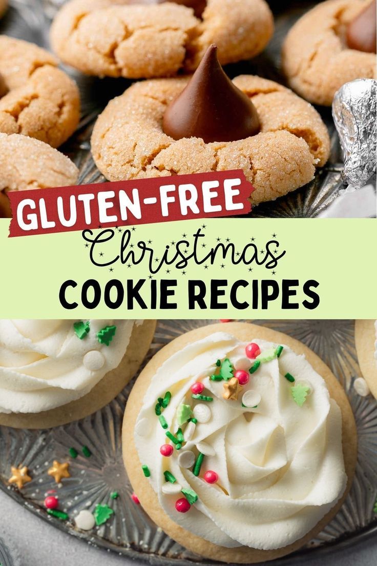 gluten - free christmas cookie recipes on a platter with text overlay