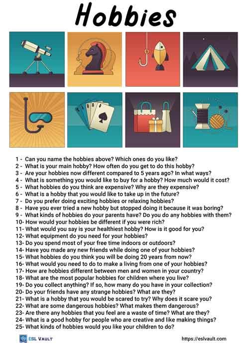 hobbies questions Speaking Questions For Beginners, Topic For Speaking English, Speaking Activities Esl Beginners, Free Hobbies, Esl Speaking Activities For Adults, Esl Speaking Activities, Interesting Hobbies, Esl Hobbies Worksheet, Learn To Read English