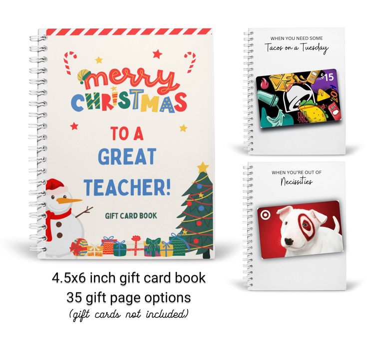 the christmas gift card book is open and ready to be used as a teacher's notebook