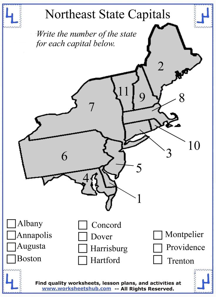 a map with states labeled in each state and numbers for each capital below the name