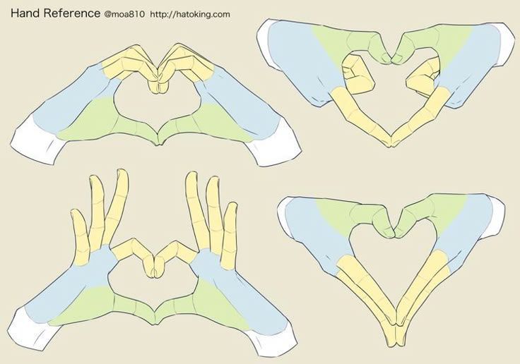 four hands making a heart shape with their fingers and thumbnails in different colors