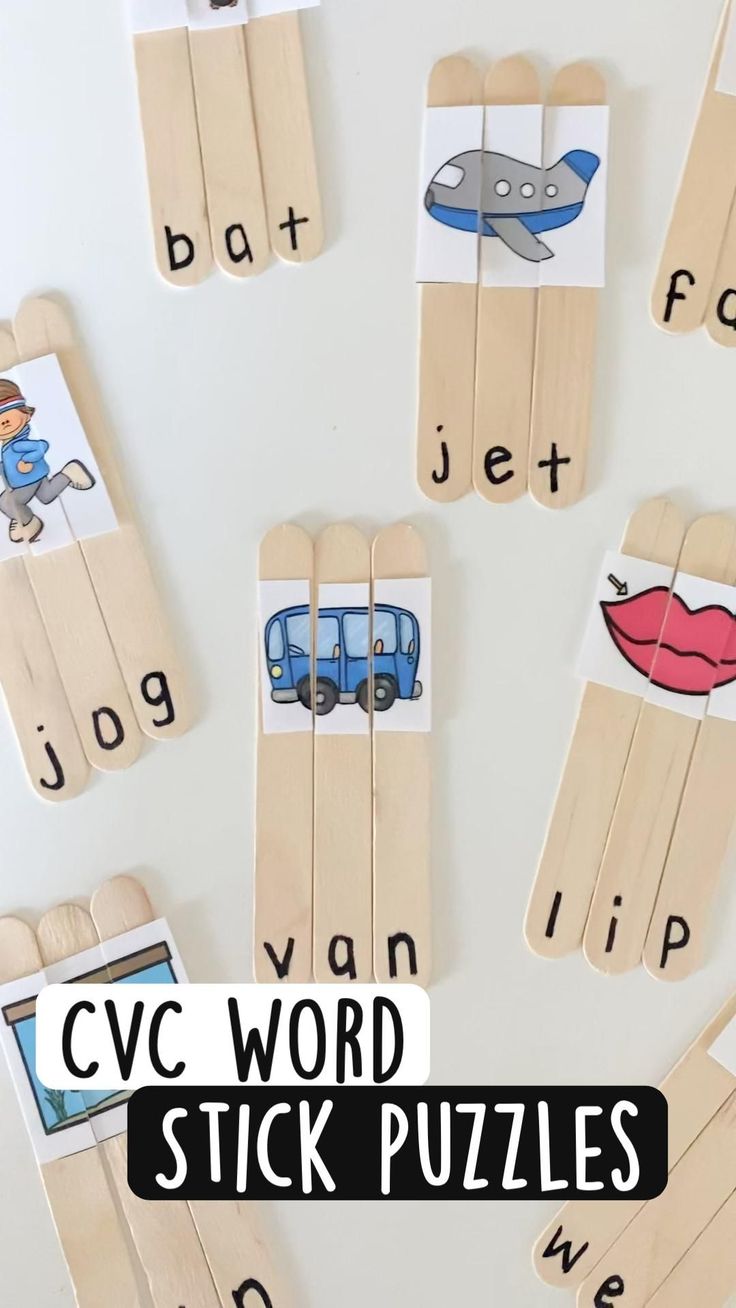 cvc word stick puzzles for kids to practice spelling and matching with their own words