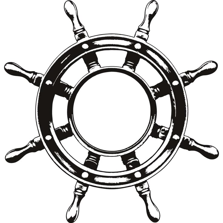 a black and white drawing of a ship wheel with four paddles on it's side