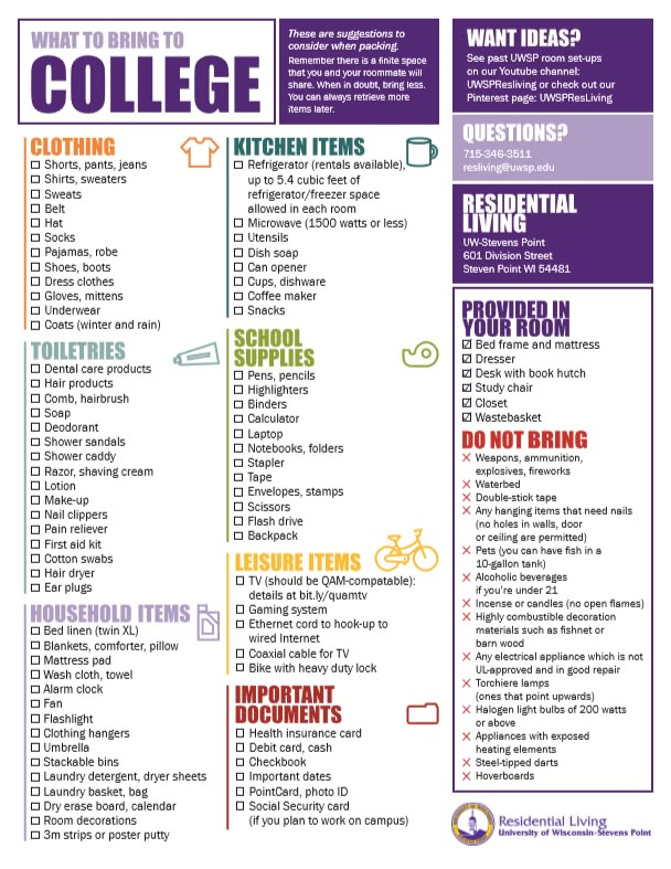 a college student's checklist for the upcoming year