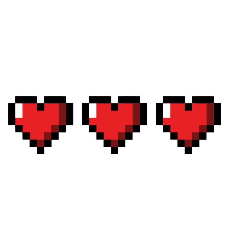 three pixel hearts are shown in red and black