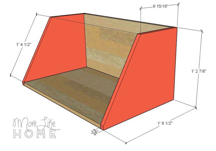 a drawing of a red box with measurements for the bottom and side panels on it