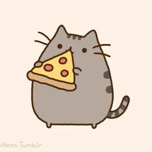 a gray cat eating a slice of pizza