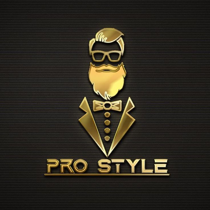 the logo for pro style is gold with a beard and bow tie