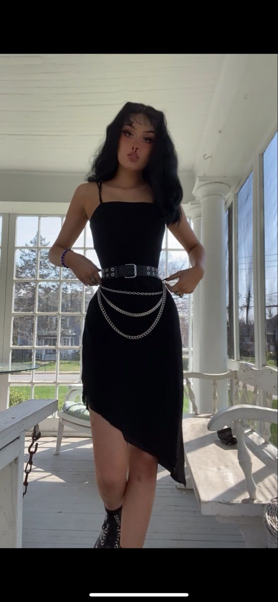 21st Birthday Outfits Alternative, Black Dress Edgy Outfit, Goth Outfits Night Out, Night Out Alternative Outfit, Goth Casual Dress, Alternative Black Dress Outfit, Goth Bodycon Dress, Slight Goth Outfits, Vacation Outfits Alternative