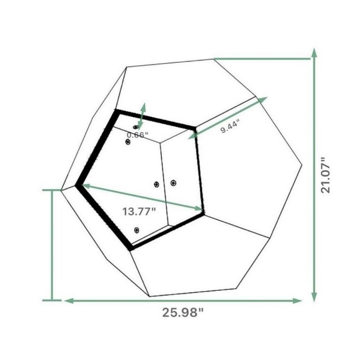 a drawing of a hexagonal object with measurements