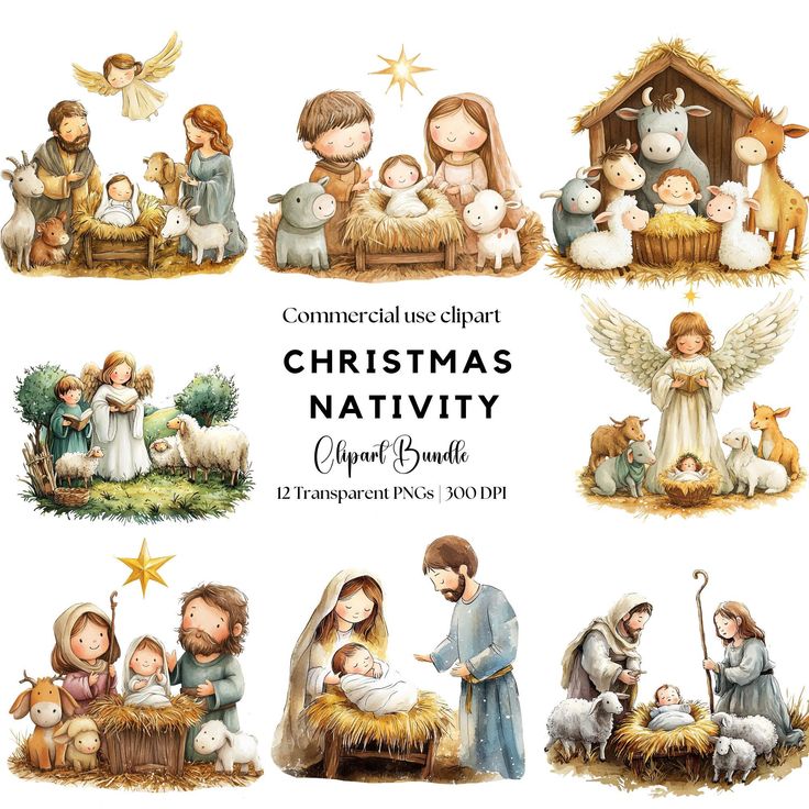 christmas nativity clipart bundle