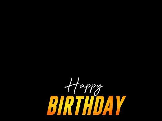 the words happy birthday written in yellow and orange on a black background with an orange stripe