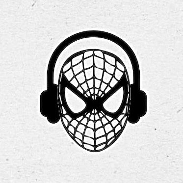 a spider - man with headphones is shown in black and white