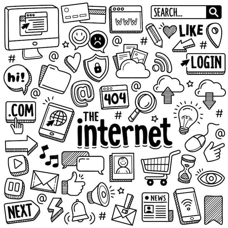 the internet surrounded by hand drawn icons