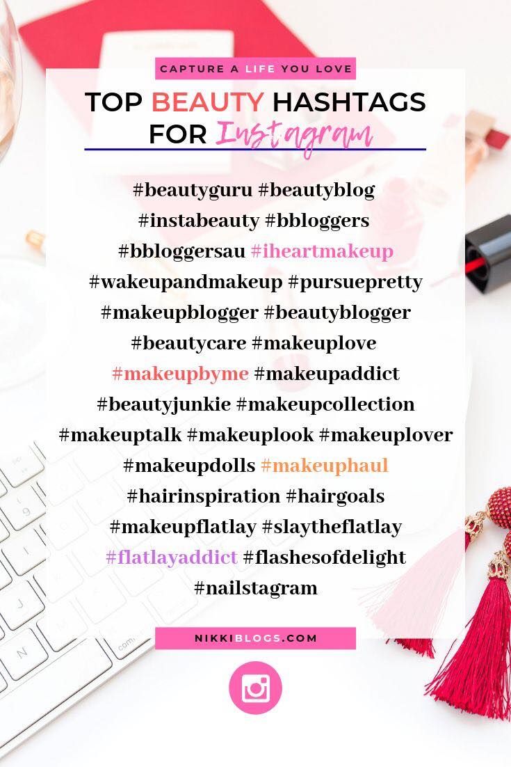 the top beauty hashs for instagramrs are displayed in front of a keyboard