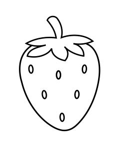 a black and white line drawing of a strawberry with leaves on it's side