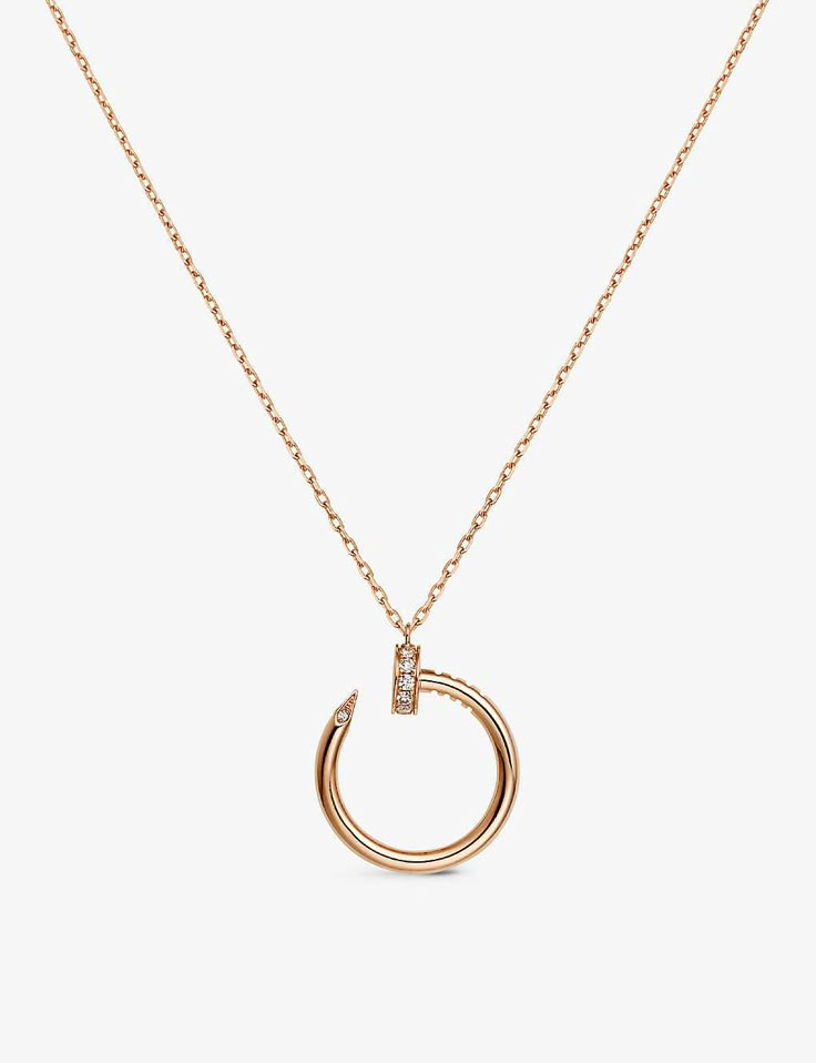 | Cartier Juste un Clou 18ct rose-gold and 0.12ct diamond pendant necklace100% 18ct rose-gold14 diamondsLobster-clasp fasteningFine links, polished, pavé settingCarat weight: 0.12ctCarat cut: brilliant-cutChain types: curb chainChain length: 38-42cm adjustableDimensions: width 2.2mm, inner diameter 14.2mmPlease use a soft, dry polishing clothCartier prides itself on providing excellent customer service. This includes contacting customers to offer after-sales care and share details about its bran Cartier Nail Necklace, Cartier Juste Un Clou Necklace, Cartier Juste Un Clou, Minimal Pendant, Cartier Necklace, Bridal Shoes Flats, Simple Silhouette, Delicate Chain, Rose Gold Jewelry