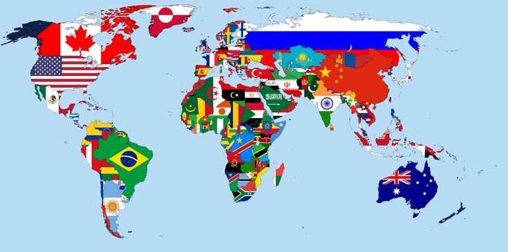 a map of the world with all countries painted on it's sides and flags