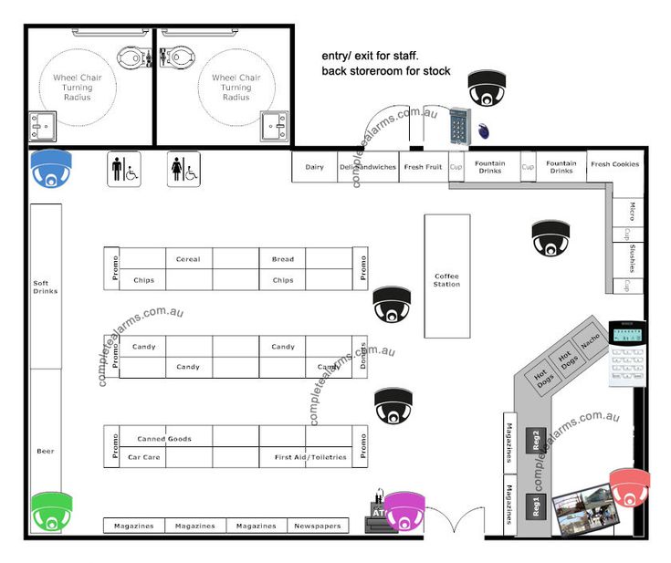 the floor plan for an office with several tables, chairs and other items in it