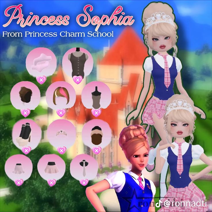 an image of princess sofia from princess charm school with dress up clothes and accessories