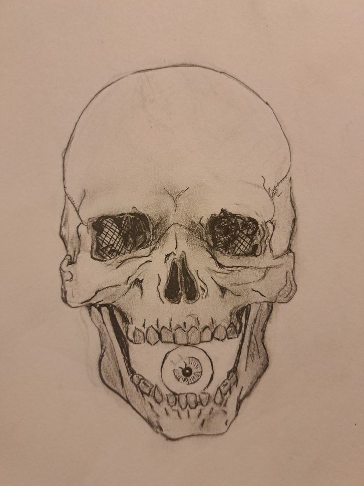 a drawing of a skull with two eyes