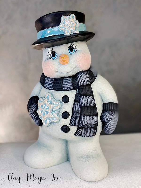 a snowman figurine wearing a hat and scarf