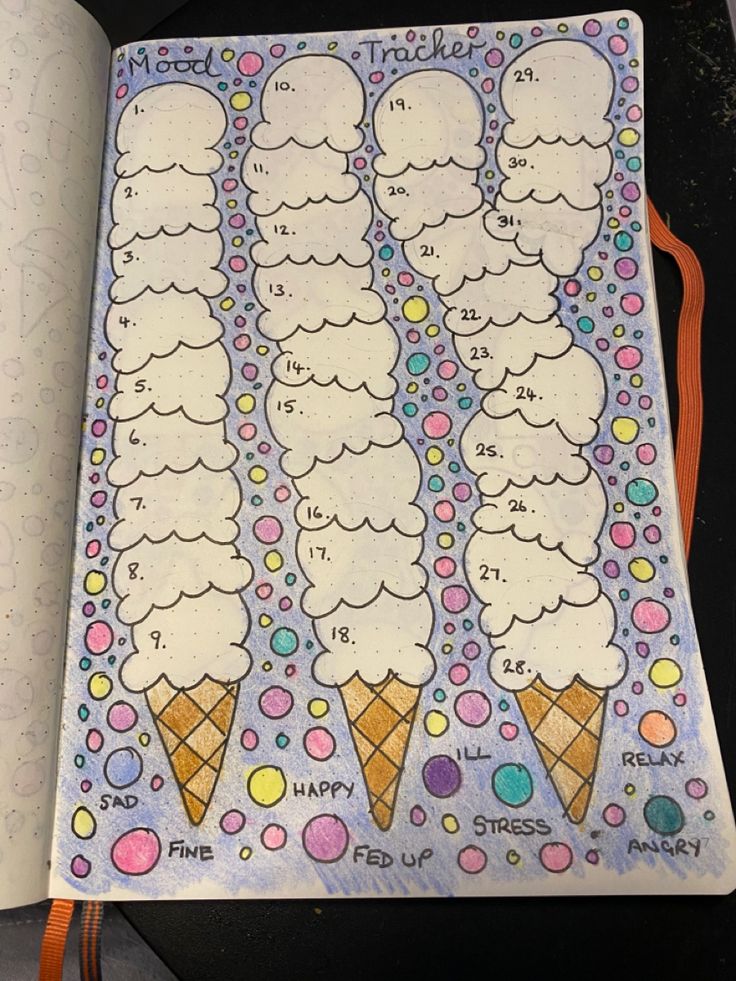 an open notebook with ice cream cones on it