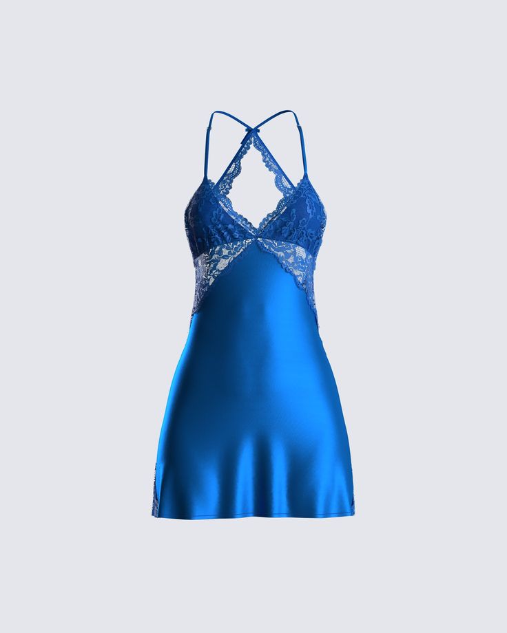 Dripping in seduction, this little blue dress will give them a sneak peek into your passionate side 💙 Constructed from satin, it is complete with a crisscross back, and lace detailing making it the perfect look for all your night out activities 😏 Lace Satin Dress, White Corset Dress, White Lace Mini Dress, Lace Back, Girly Outfits, Satin Dress, Lace Mini Dress, How To Look Classy, Dream Clothes