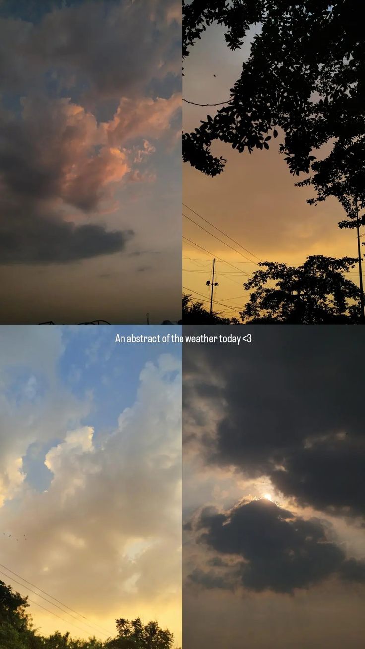 four different shots of the sky with clouds