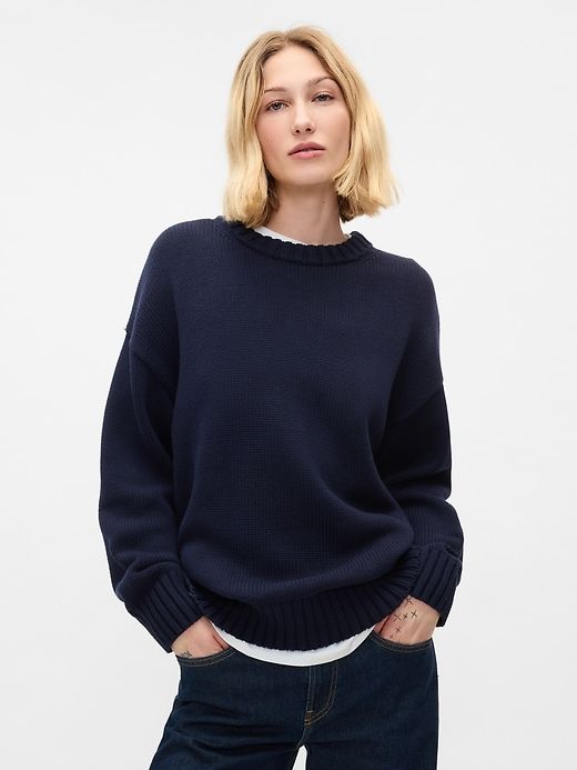 Oversized Boyfriend Sweater Amsterdam Fits, Nyc October, Amsterdam Outfit, Uniqlo Style, Fall Knit Sweater, Cotton Sweaters, Neutral Sweaters, Boyfriend Sweater, Sweater Navy Blue