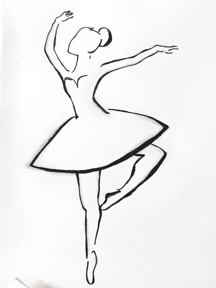 a black and white drawing of a ballerina