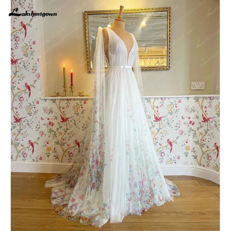 NumberSea - NumberSea Floral Beach Fairy Wedding Dresses with Cape 2025 Backless Wedding Gowns vestido de noiva princesa Fairy Wedding Dresses, Backless Wedding Gowns, Flower Wedding Dress, Wedding Dress For Women, Bride Dress Vintage, Silver Bridesmaid Dresses, Winter Bridesmaid Dresses, Bridesmaid Dresses Under 100, Wedding Gown Backless