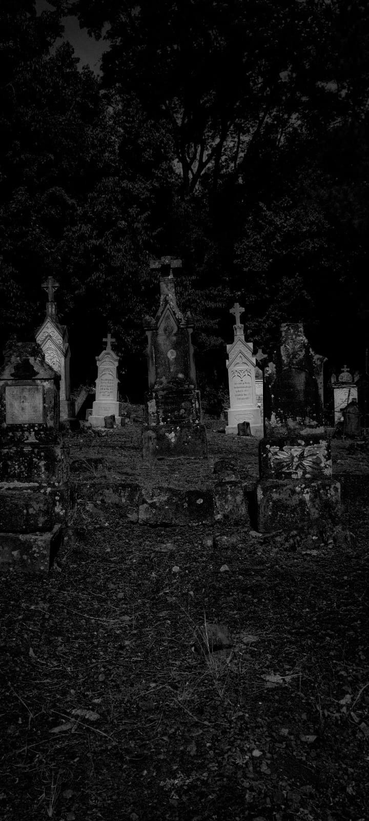 an old cemetery with tombstones and trees in the background