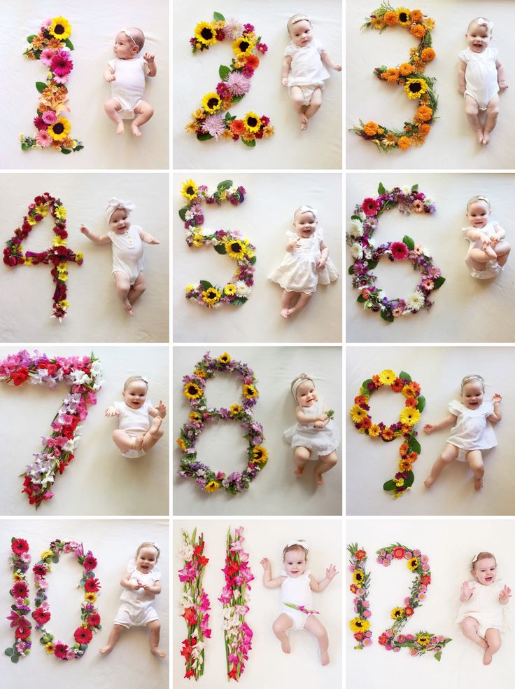 many different pictures of babys and flowers in the shape of letters that spell out numbers