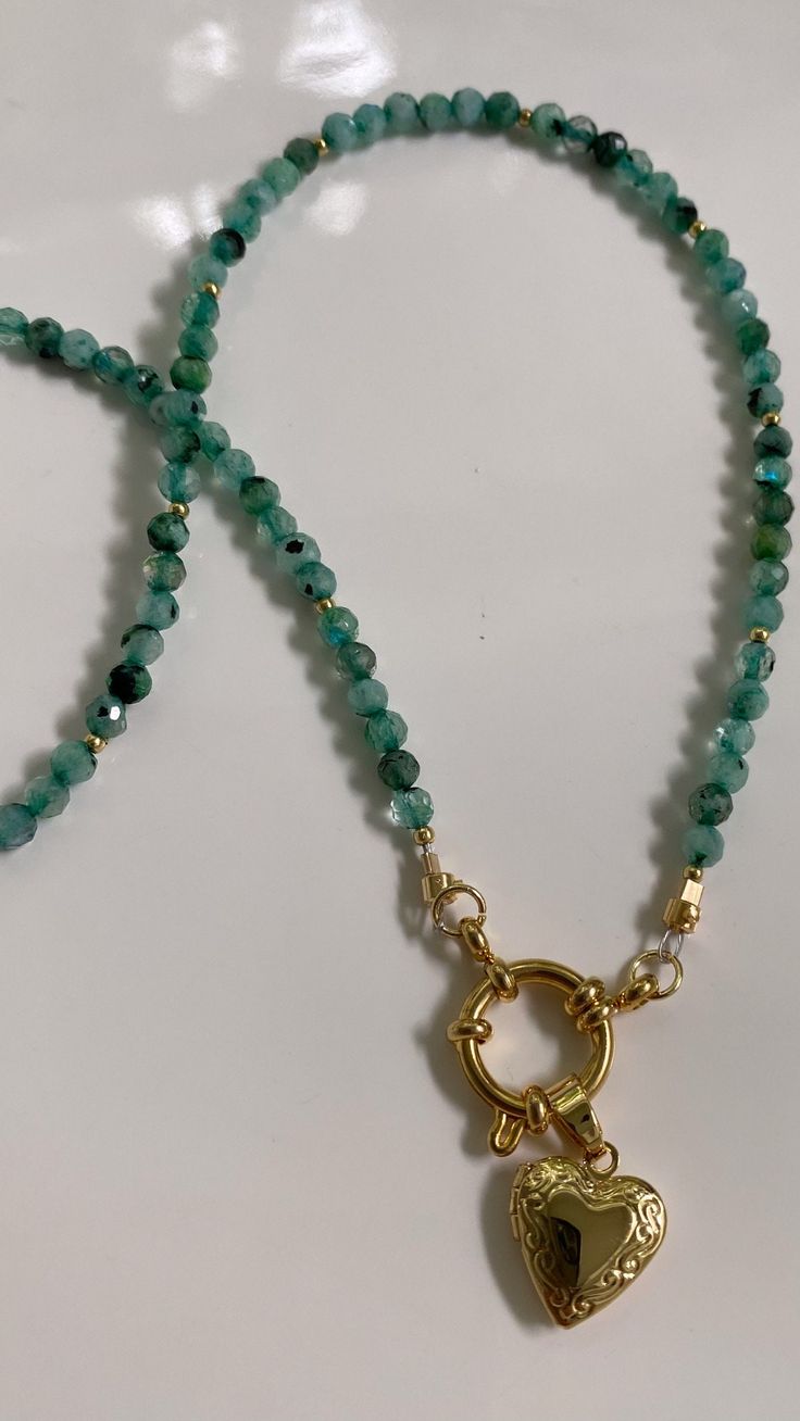 Handmade, one of a kind faceted green tourmaline necklace with a small removable brass locket charm Green Necklace Locket, Luxury Tourmaline Beaded Necklaces As Gift, Tourmaline Necklace, Locket Charms, Green Necklace, Green Tourmaline, Fort Lauderdale, Locket, Charm Necklace