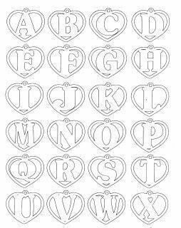 the alphabet is made up of hearts with letters and numbers in each letter, as well as