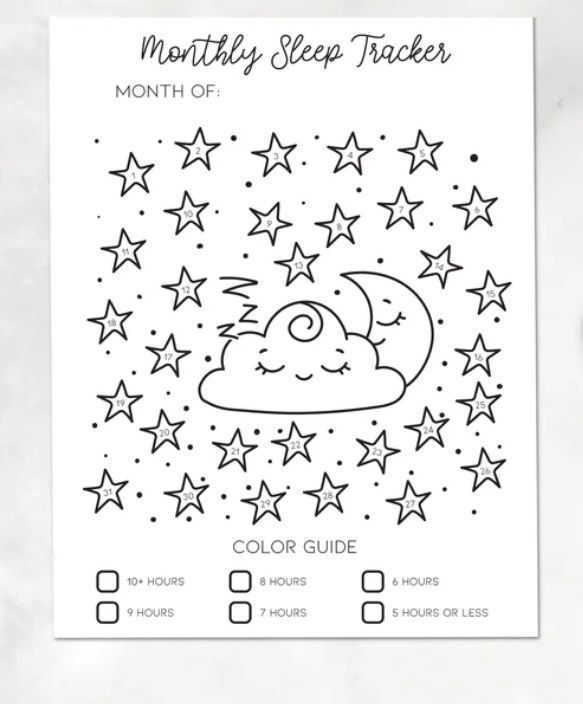 the month sleep tracker is shown with stars and clouds on it, along with an image of