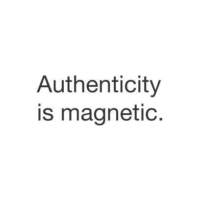 the words authenticity is magnetic on a white background with black and white text that reads authenticity is