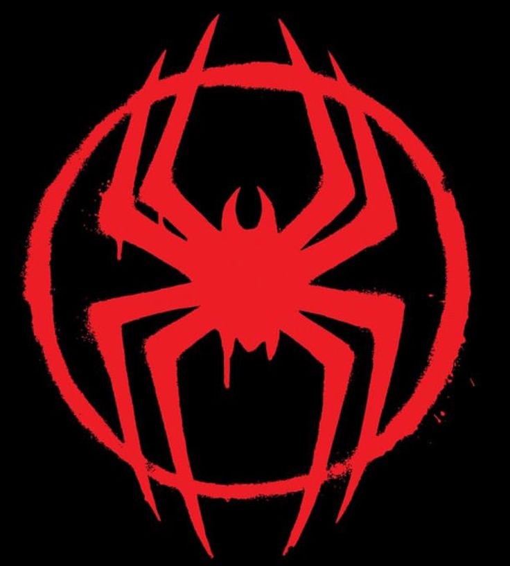 a red spiderman logo on a black background