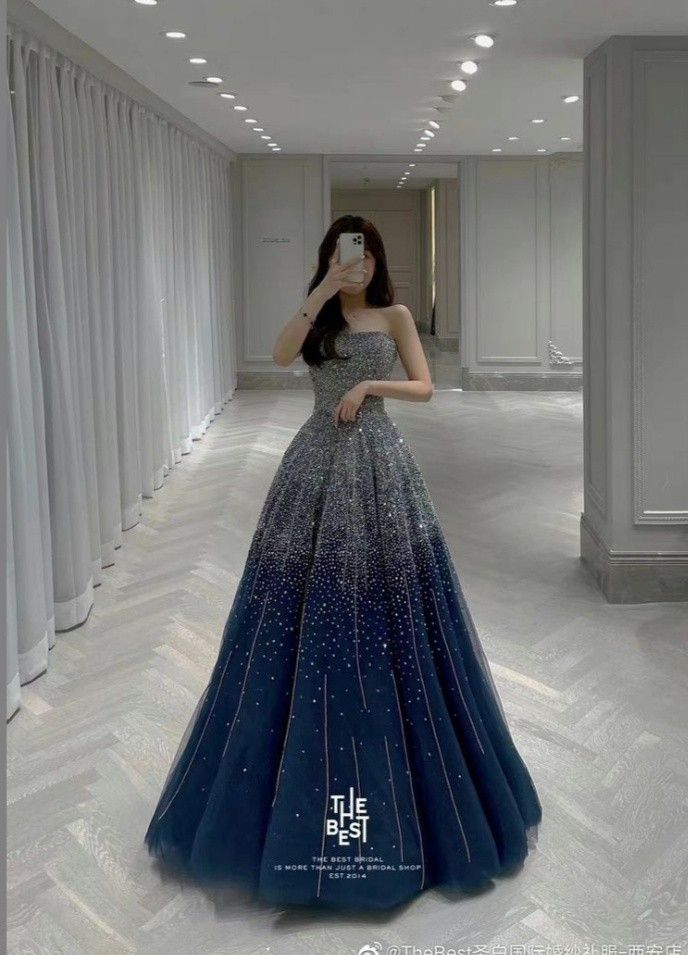 Prom Ball Gown Dresses Elegant, Korean Gown Prom, Korean Gowns Dresses, Korean Ball Gown, Blue Princess Gown, Asian Prom Dress, Grown Dress, Debut Gowns, Gowns Dresses Elegant