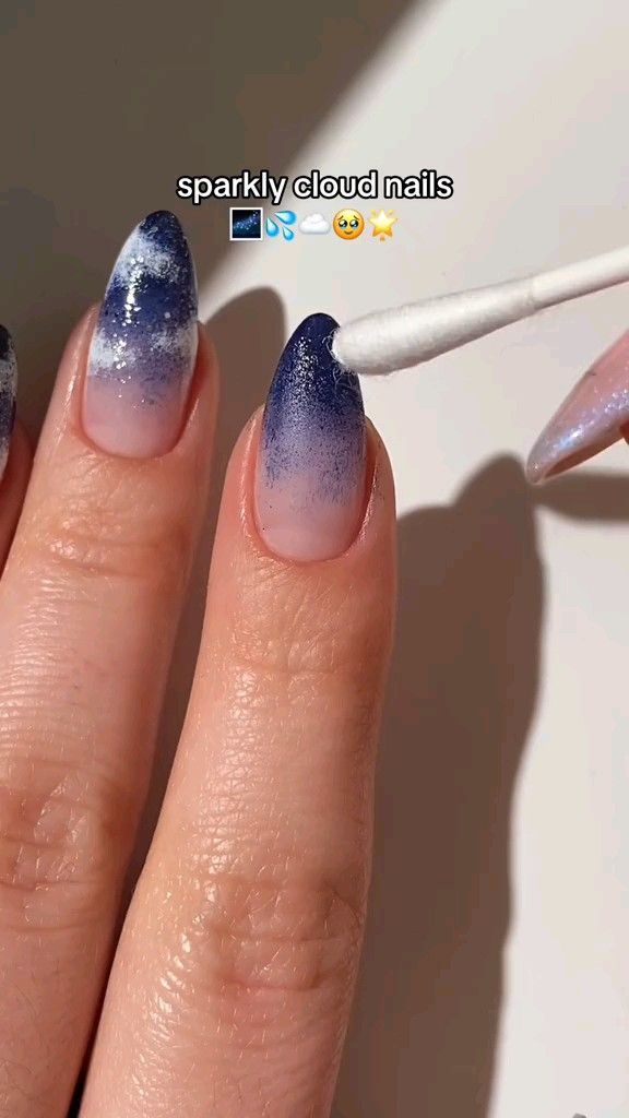 The easiest & prettiest way to paint cloud-y nail designs! <3 — using: • @kiaraskynails navy blue nails ,. #nail #nails #nailart #nailsofinstagram #nailswag #naildesign #naildesigns #nailstagram #gelnails #beauty #nailsoftheday #nailsonfleek #manicure #fashion #nailsart #instagood #nailpolish #nailstyle #love #nails2inspireb #acrylicnails #art #style #coffinnails #instanails #gelpolish #beautiful #nailinspo #photooftheday #nailpromote #newyearnails More in the telegram Sky Colour Nail Art, Easy Blue Nail Designs For Beginners, Easy Galaxy Nails, Easy Cloud Nails, Nail Art Design At Home, Nail Art Types List, Normal Polish Nail Art, Nail Art Simple Diy, Light Blue Nail Ideas Art Designs